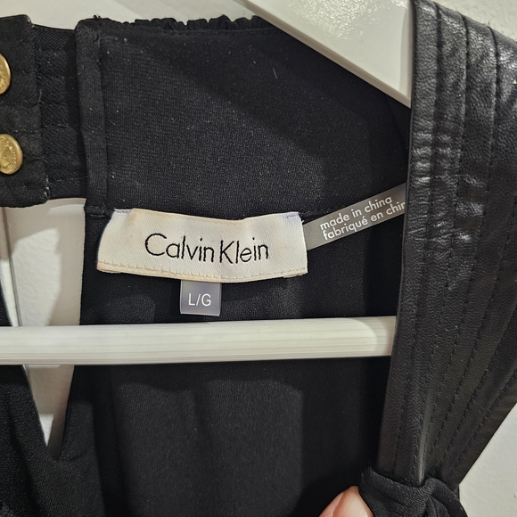 Calvin Klein Colorblock Halter Top Black & White Faux Leather Trim Sz. L - Picture 3 of 11